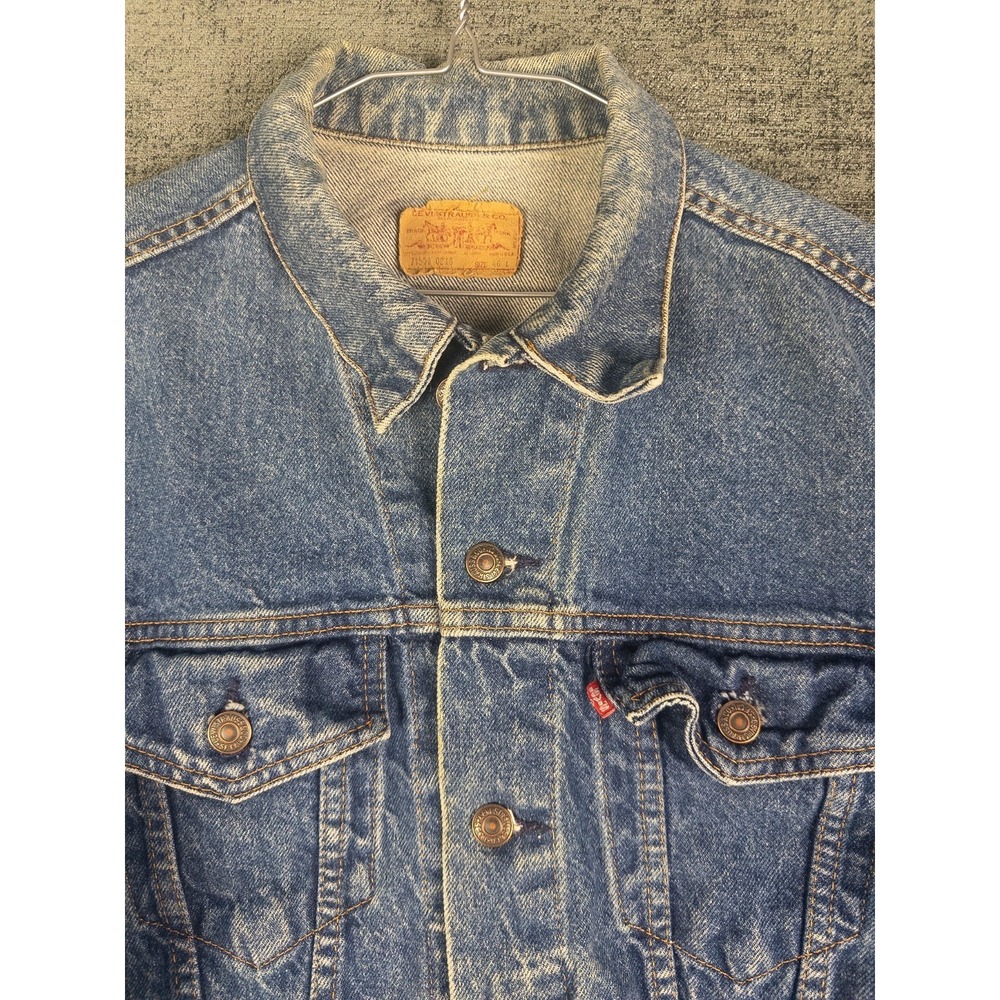 80s VTG Levis Denim Trucker Jacket Mens L Mid Wash Indigo Cotton 71500 0216